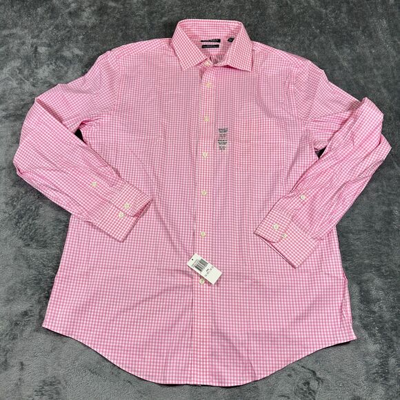Lauren Ralph Lauren Shirt Mens L 16"-16.5" 34-35 Pink white Checkered Button Up - Picture 1 of 9